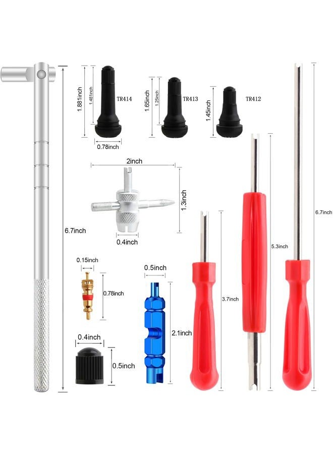 ZHSMS Valve Stem Core Removal Replacement Tool Kit, Tire Valve Stem Removal Tool and TR412, TR413, TR414 Tire Snap in Short Rubber Valve Stem, 4 Way Valve Core Remover(45 PCS) - Image 3