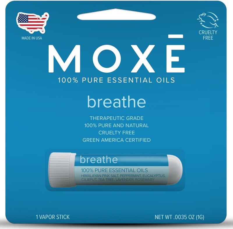 MOXE MOXE Breathe | Himalayan Salt Inhaler | Help Clear Congestion, Boost Focus and Improve Breathing | Natural Aromatherapy | Peppermint, Lavender and Tee Tree Essential Oil (1 Pack) 