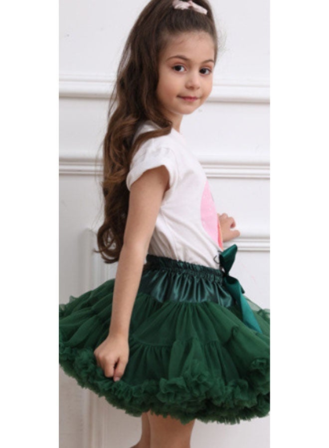 إيليلي تنورة أطفال منفوشة، تنورة قصيرة، تنورة توتو أميرة، لون أخضر داكن (مقاس صغير) - Image 3