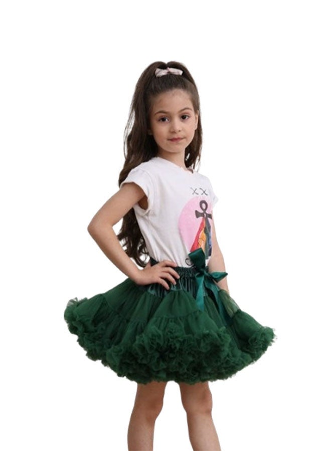 إيليلي تنورة أطفال منفوشة، تنورة قصيرة، تنورة توتو أميرة، لون أخضر داكن (مقاس صغير) - Image 1