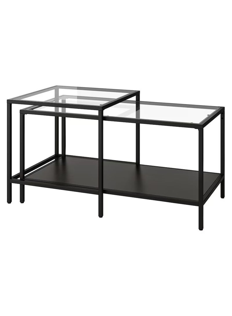 Generic 2-Piece Table For Bedroom , Living Area , Drawing room Various Size Table Set Black-Brown With Glass 90x50 cm  - Image 1