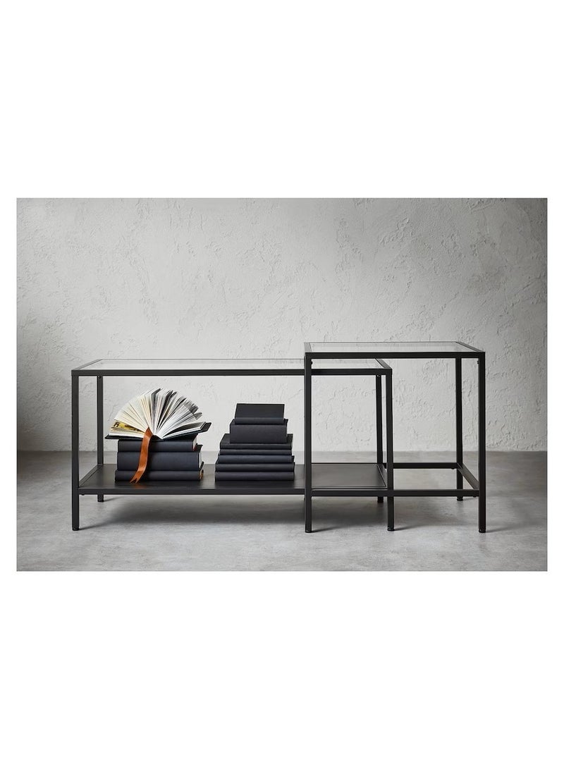 Generic 2-Piece Table For Bedroom , Living Area , Drawing room Various Size Table Set Black-Brown With Glass 90x50 cm  - Image 2