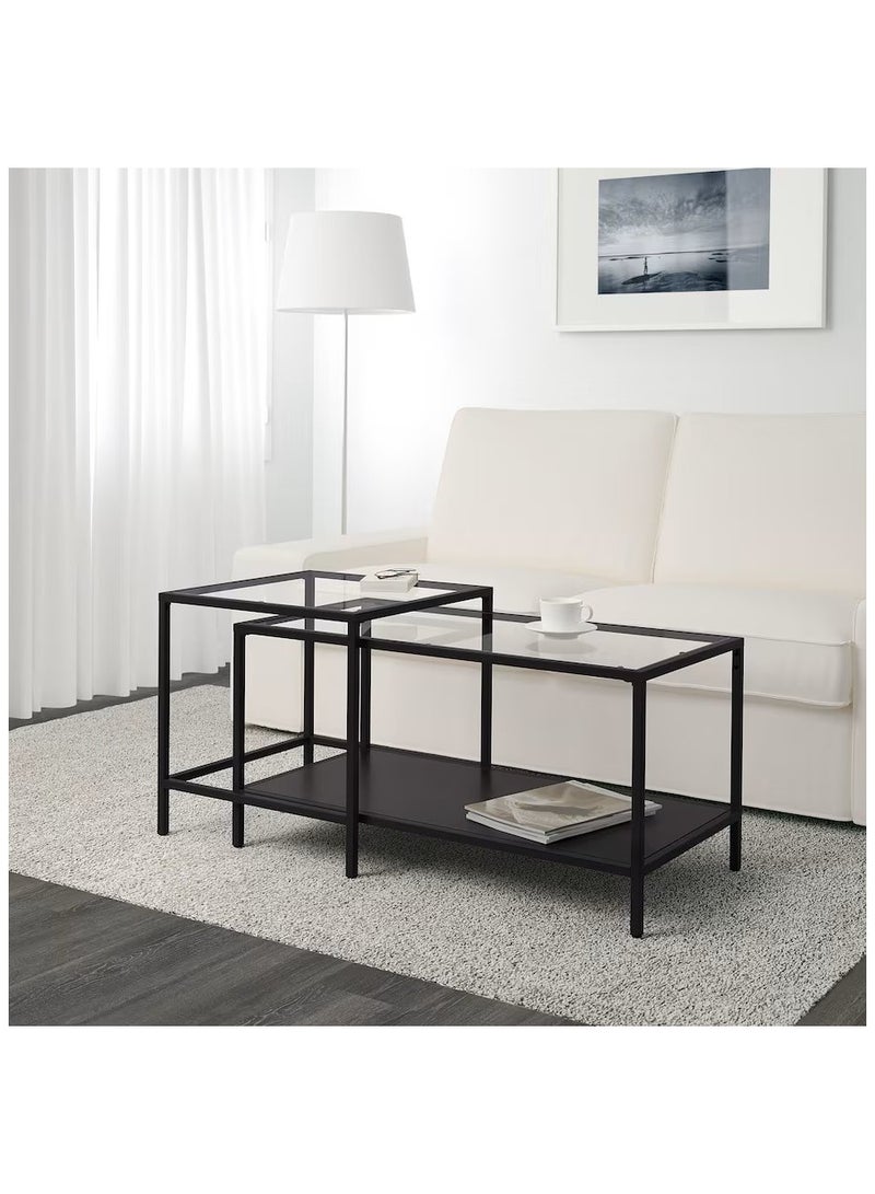 Generic 2-Piece Table For Bedroom , Living Area , Drawing room Various Size Table Set Black-Brown With Glass 90x50 cm  - Image 3