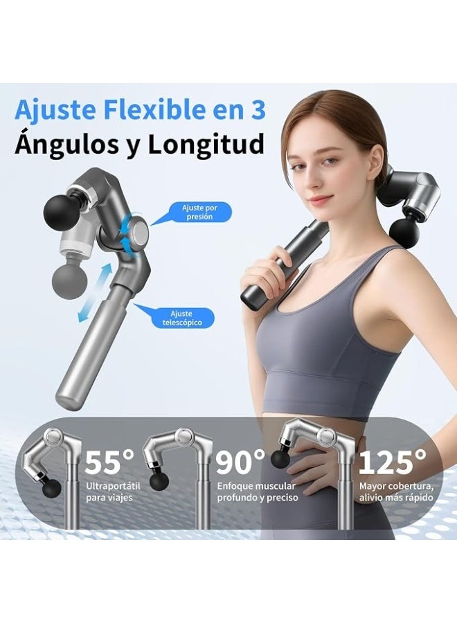 Dectoria Muscle Massage Gun with Extendable Handle Foldable Percussion Back Massager 6 Speeds 4 Massage Heads USB C Rechargeable Gray - Image 5