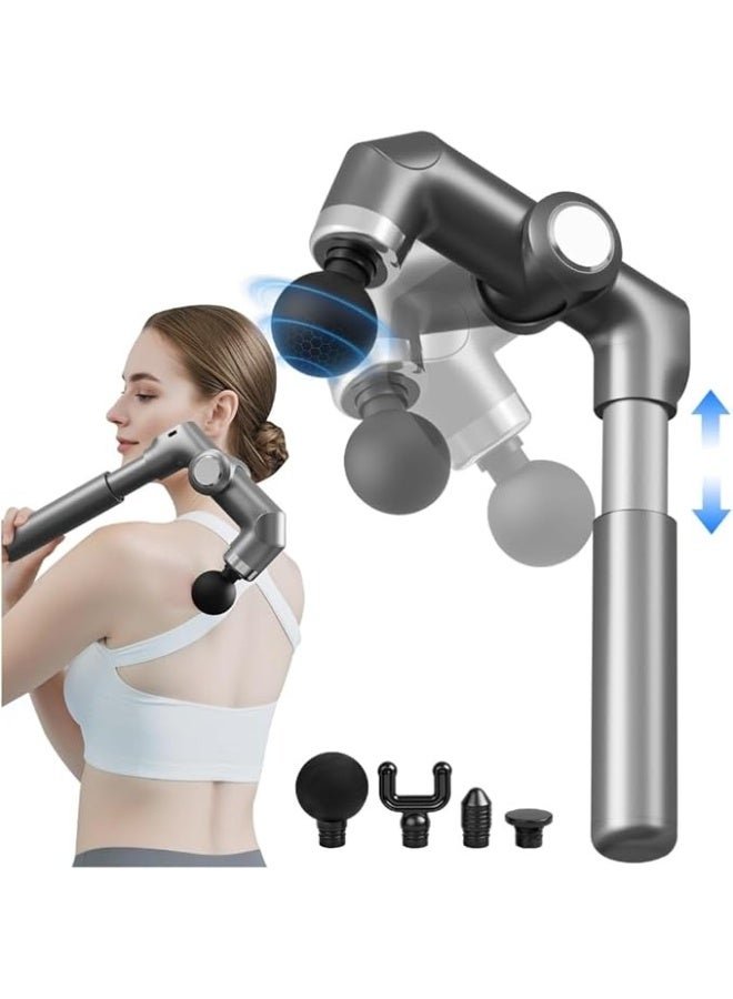 Dectoria Muscle Massage Gun with Extendable Handle Foldable Percussion Back Massager 6 Speeds 4 Massage Heads USB C Rechargeable Gray - Image 1