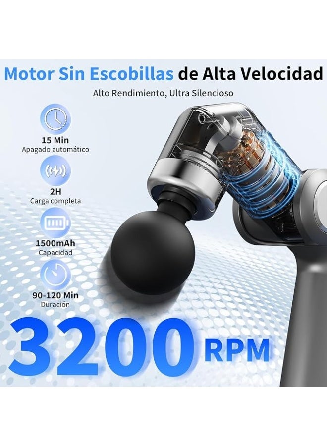 Dectoria Muscle Massage Gun with Extendable Handle Foldable Percussion Back Massager 6 Speeds 4 Massage Heads USB C Rechargeable Gray - Image 4