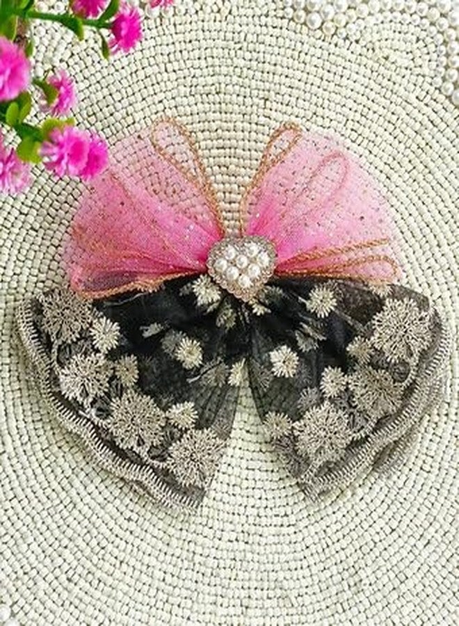 Ashkash Mesh Net Embroidery Bow Hair Clip - Elegant Decorative Hairpin for Girls | Photography Prop & Fashion Accessory - Multicolor (1 Pc) - Image 5