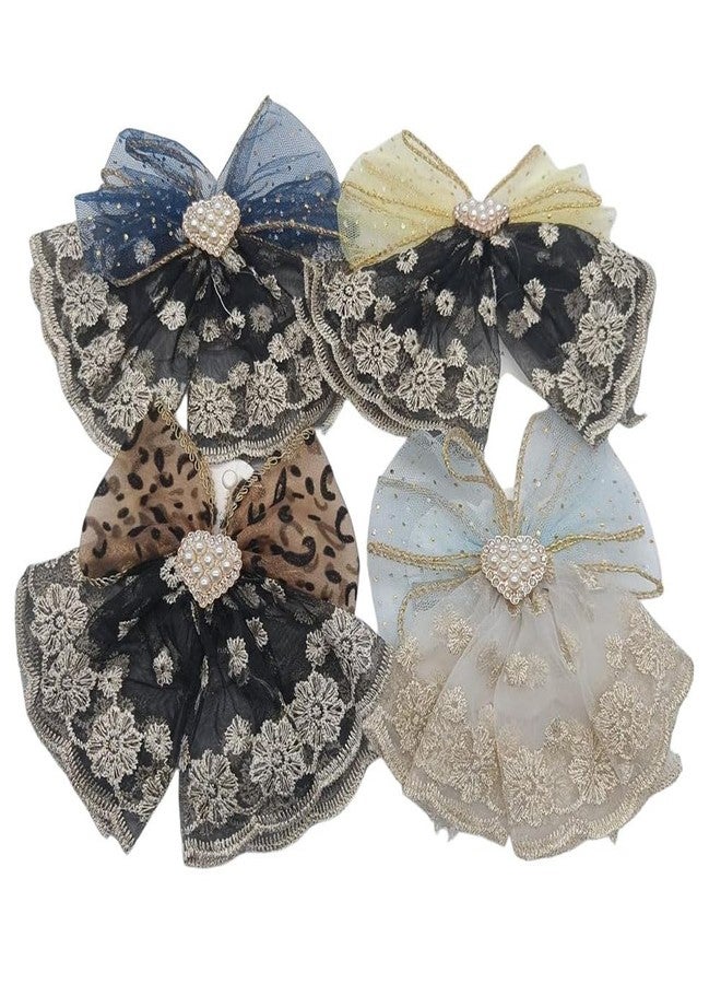 Ashkash Mesh Net Embroidery Bow Hair Clip - Elegant Decorative Hairpin for Girls | Photography Prop & Fashion Accessory - Multicolor (1 Pc) - Image 1