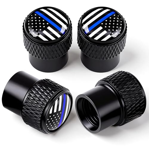 MEAJOO 4 PCS American Flag Tire Valve Stem Caps Corrosion Resistant Premium Aluminum Alloy Valve Stem Covers Universal Dust Proof Stem Covers for Cars SUVs Motorcycles Bicycles Black - Image 1