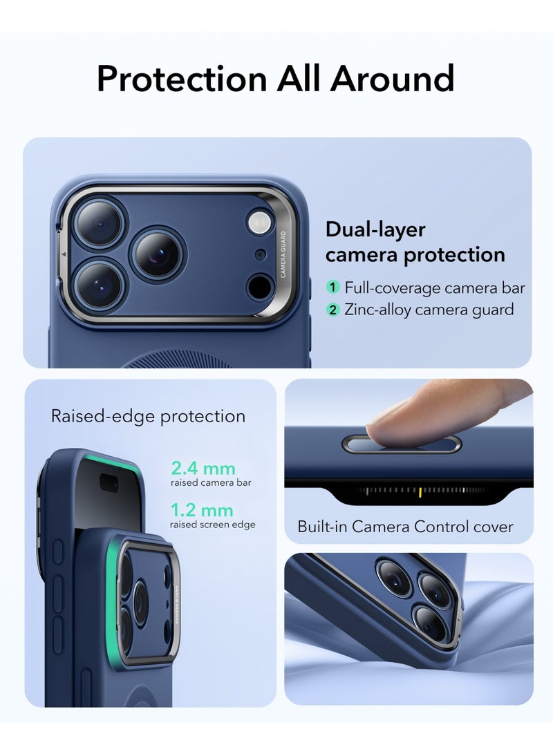 اي اس ار ESR Silicone Case for iPhone 17 Pro, Built-in Camera Stash Stand Compatible with MagSafe, Military-Grade Drop Protection Magnetic Phone Case for iPhone 17 Pro, Cloud Series, Navy Blue Navy Blue - Image 4