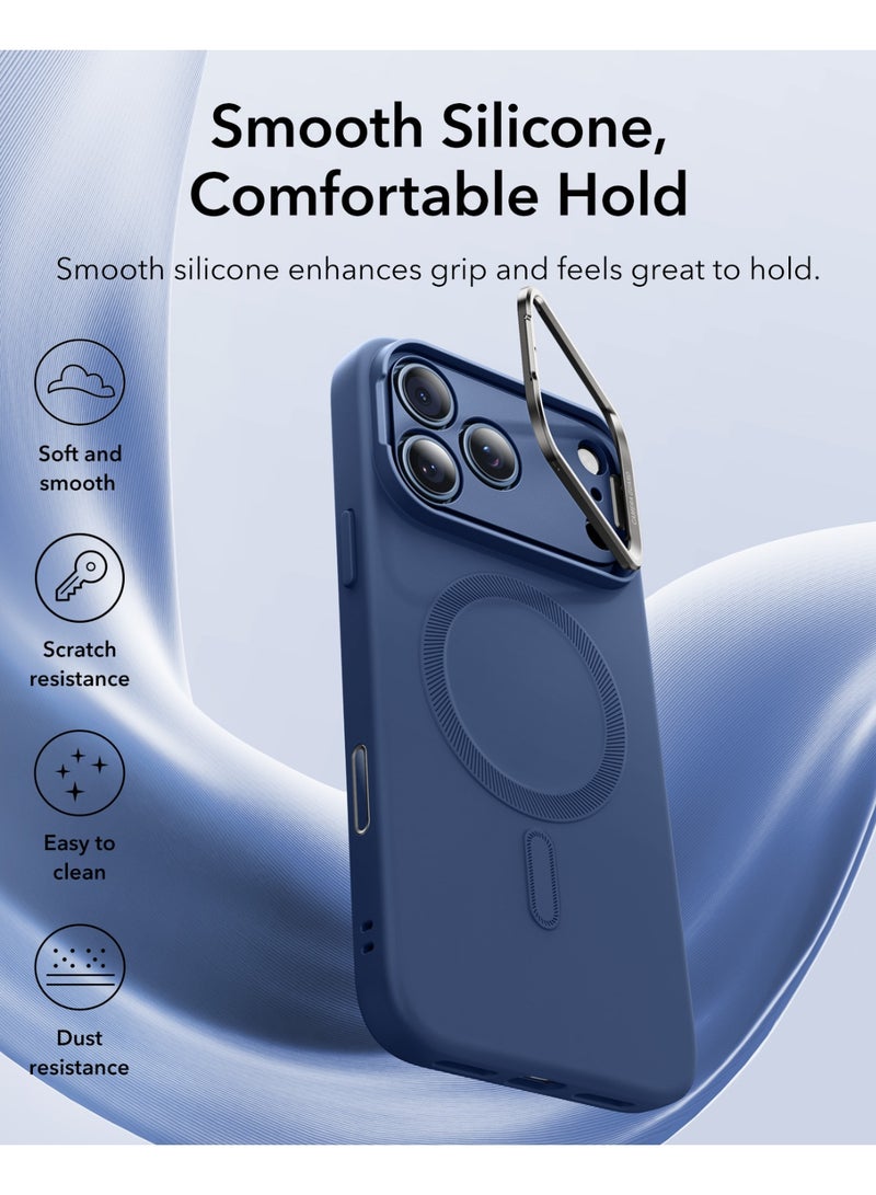 اي اس ار ESR Silicone Case for iPhone 17 Pro, Built-in Camera Stash Stand Compatible with MagSafe, Military-Grade Drop Protection Magnetic Phone Case for iPhone 17 Pro, Cloud Series, Navy Blue Navy Blue - Image 3