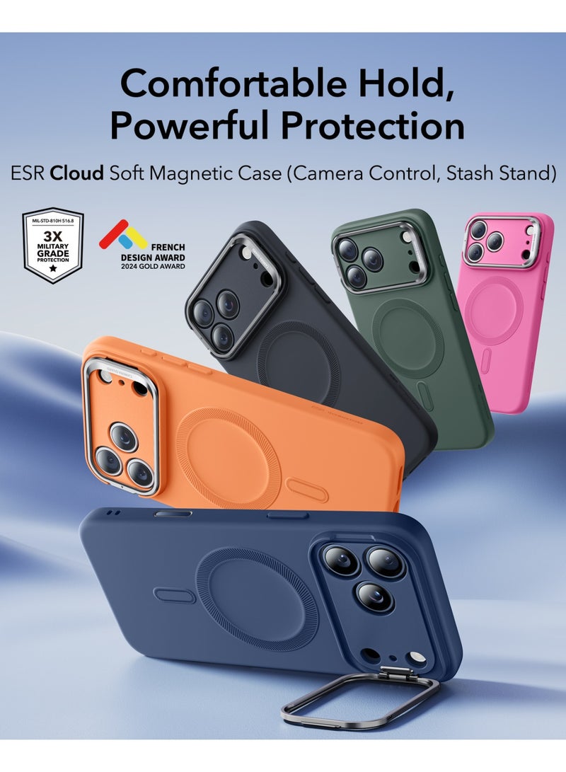 اي اس ار ESR Silicone Case for iPhone 17 Pro, Built-in Camera Stash Stand Compatible with MagSafe, Military-Grade Drop Protection Magnetic Phone Case for iPhone 17 Pro, Cloud Series, Navy Blue Navy Blue - Image 2