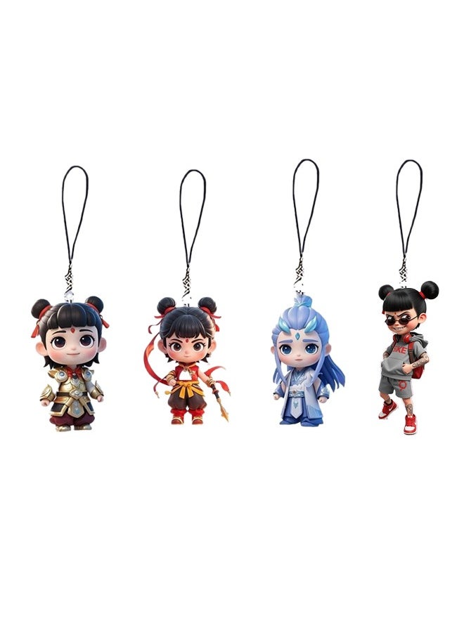 HMTYQNB 4 Nezha Ao Bing keychains, acrylic keychains of animated movies, mobile phone charms and bag accessories, suitable as gifts for cartoon lovers  - Image 1