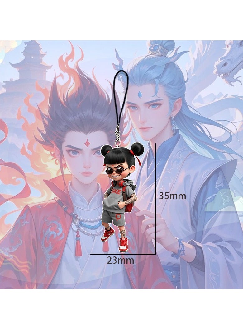 HMTYQNB 4 Nezha Ao Bing keychains, acrylic keychains of animated movies, mobile phone charms and bag accessories, suitable as gifts for cartoon lovers  - Image 5