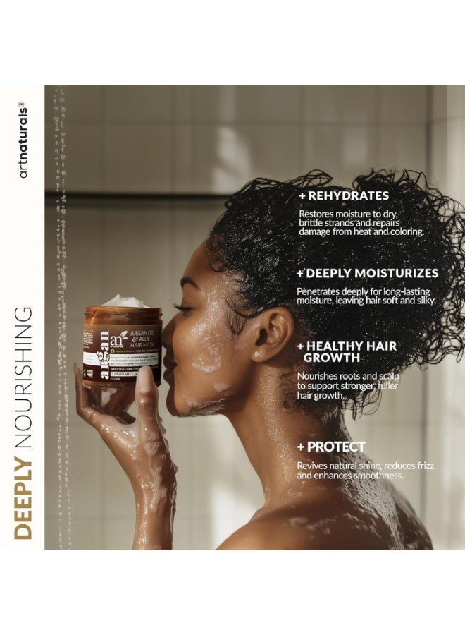 artnaturals مجموعة قناع الشعر + غطاء حريري للنوم للنساء - مكثف عميق ومكثف بدون شطف للشعر الجاف والتالف - زيت الأركان، الجوجوبا، الألوة وكيراتين - غطاء ساتان للنوم، إصلاح وترطيب (8 أونصة) - Image 5