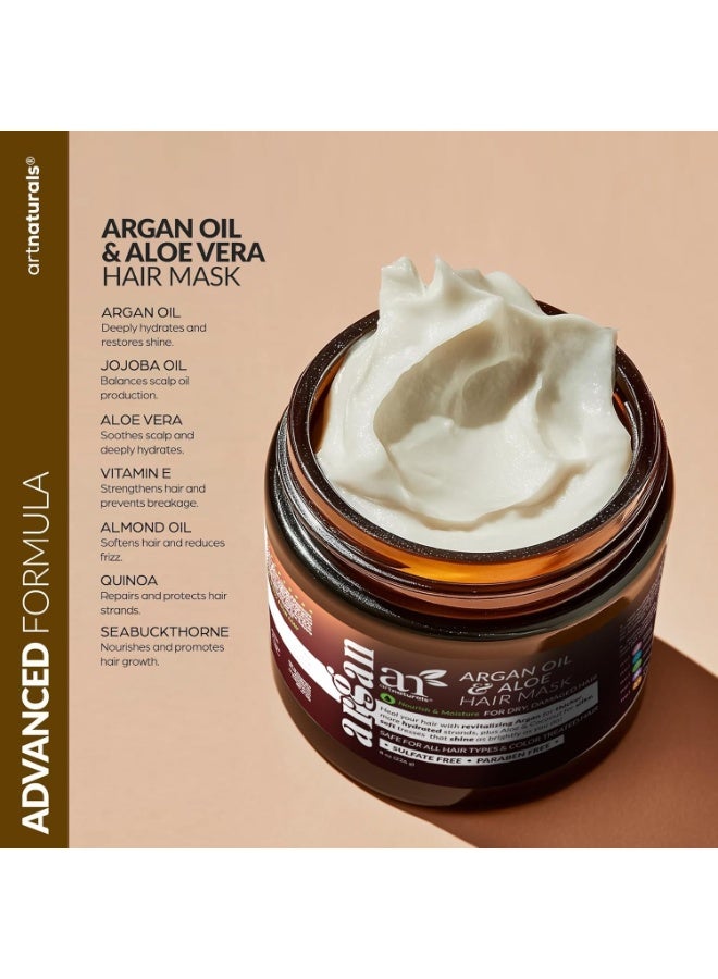 artnaturals مجموعة قناع الشعر + غطاء حريري للنوم للنساء - مكثف عميق ومكثف بدون شطف للشعر الجاف والتالف - زيت الأركان، الجوجوبا، الألوة وكيراتين - غطاء ساتان للنوم، إصلاح وترطيب (8 أونصة) - Image 2