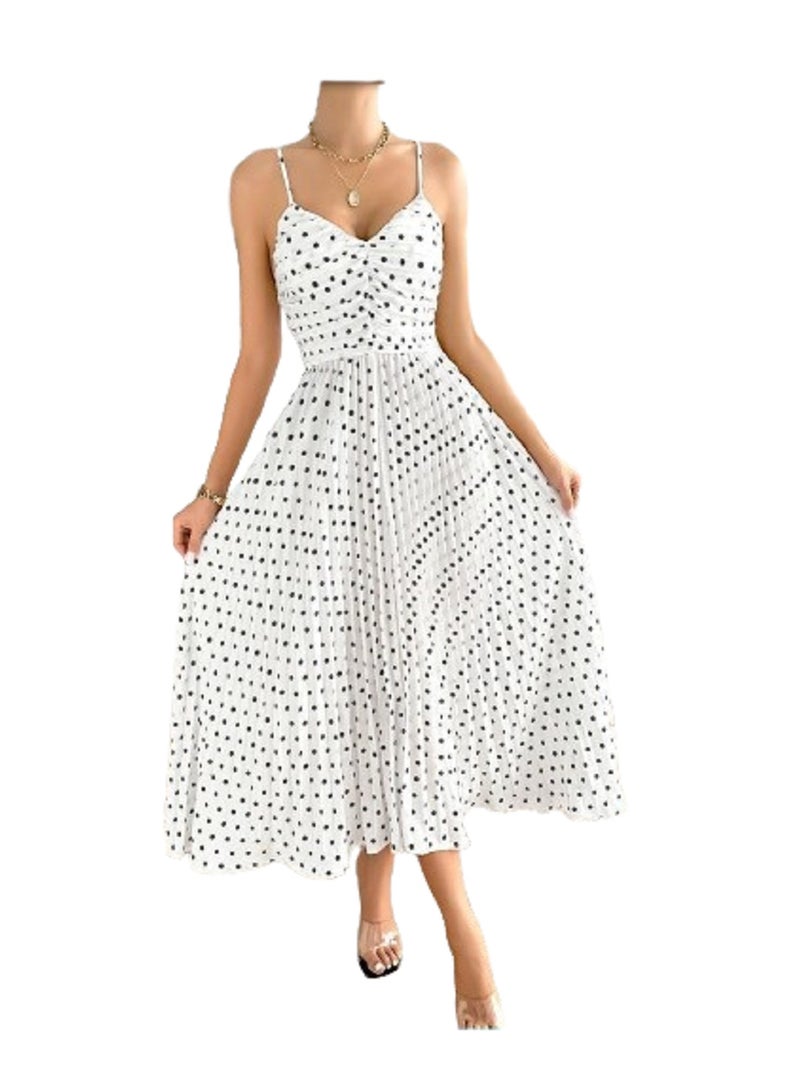 MANIKAN Women’s Home Dress Long with Thin Stripes and Polka Dot Pattern - Image 1