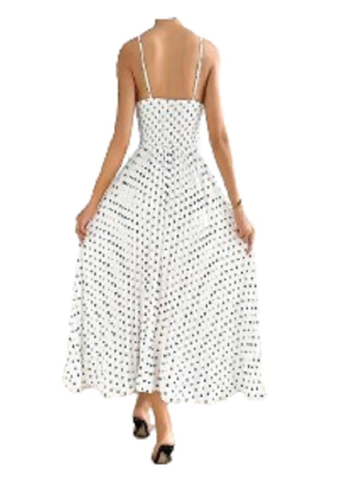 MANIKAN Women’s Home Dress Long with Thin Stripes and Polka Dot Pattern - Image 2
