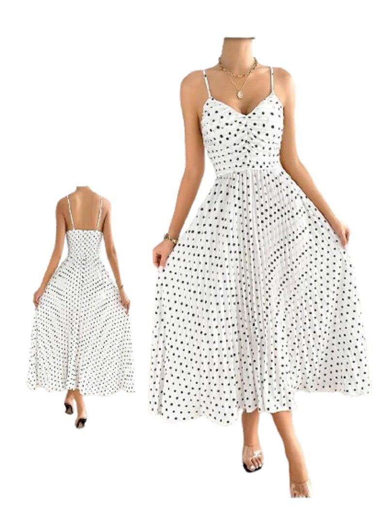 MANIKAN Women’s Home Dress Long with Thin Stripes and Polka Dot Pattern - Image 3