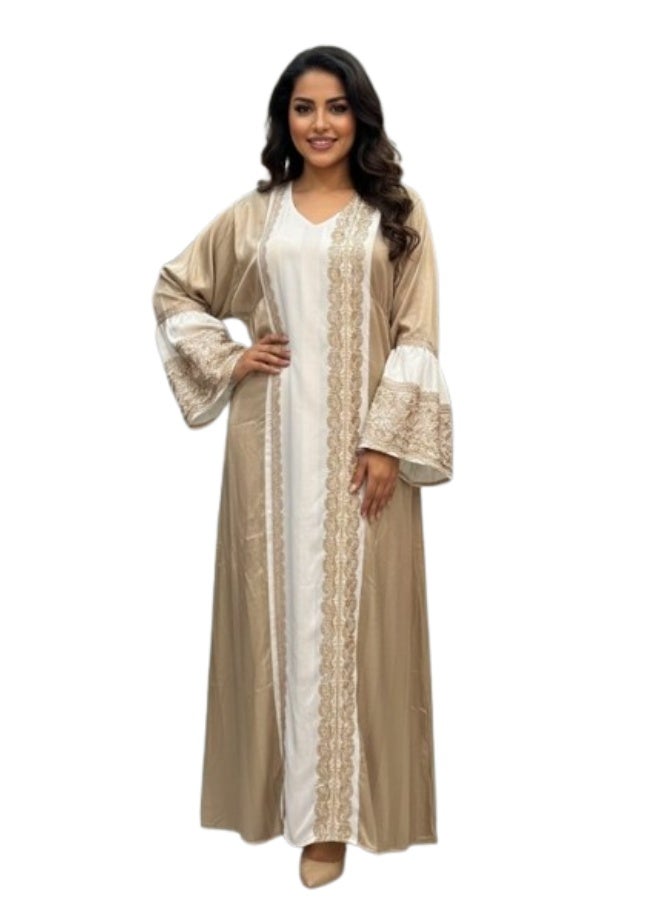 عباية نسائية مطرزة من الكتان – للخروج والاستقبال – فاخرة ومريحة – تصميم أنيق للمحجبات - Image 1