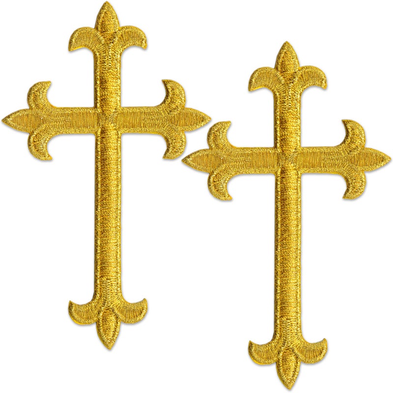 Laughing Lizards Gold Cross Patch (2-Pack) Religious Iron On Patches Embroidered Patch Applique - Embellishments for Clothing, Jackets, Backpacks, and Decorations (Gold Cross) - Image 1