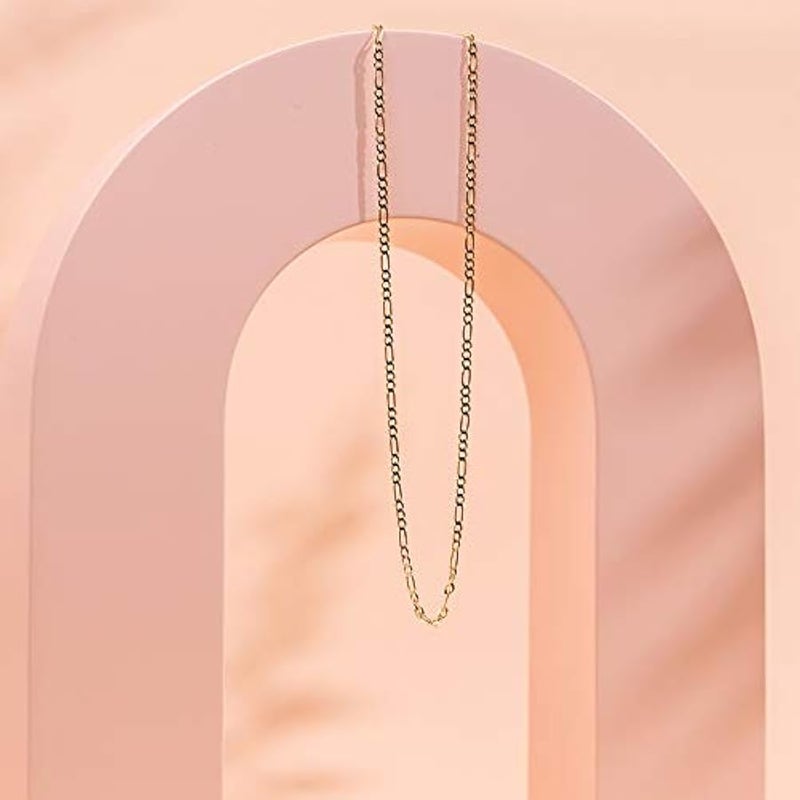 سلسلة فيجارو قابلة للتعديل مطلية بالذهب عيار 14 قيراط مع صندوق مشبك ورق وخرز كروي على شكل ثعبان متعرج وسلسلة فيجارو - Image 4