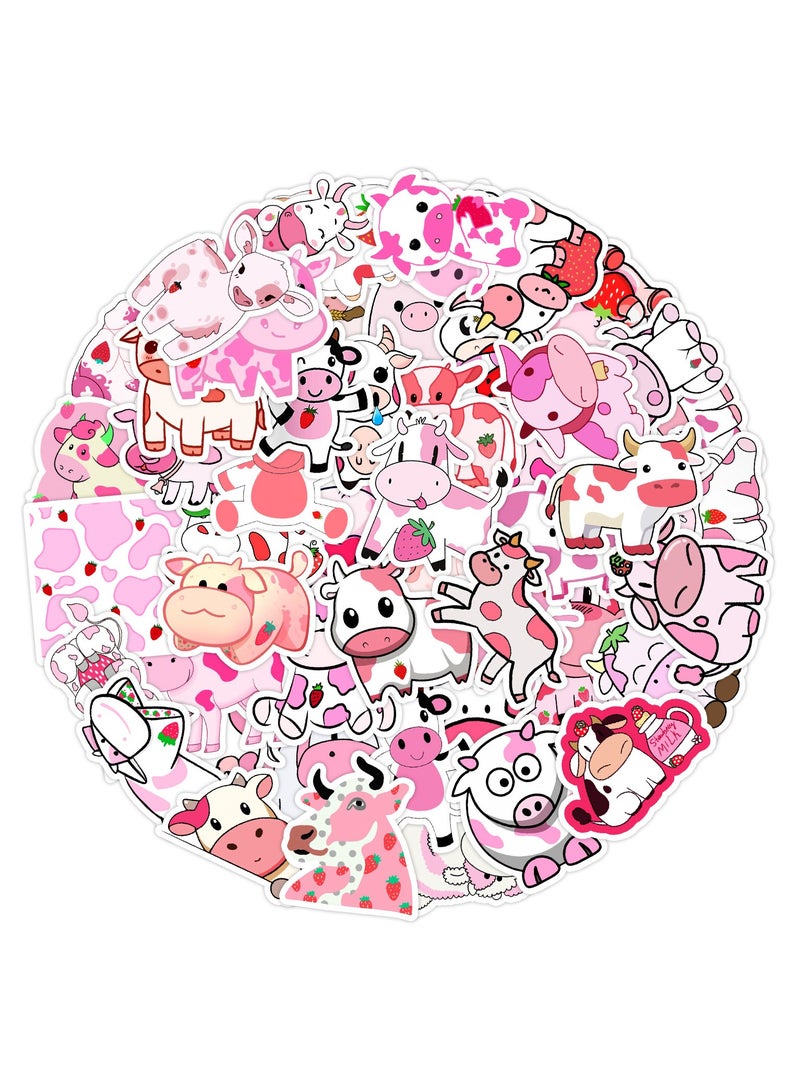 ORAINBOW 50 Pieces Strawberry Cow Stickers Not Repeating Vinyl Decal Waterproof Stickers for Computer Luggage Skate Guitar Phone Bottle Refrigerator Stickers for Kids Teens Boys Girls - Image 1
