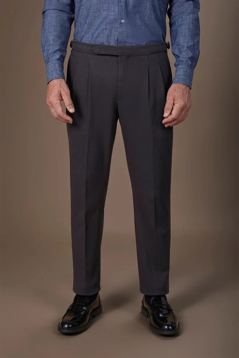 Men's heavy canvas trousers with double pinces and comfort fit - Anthracite