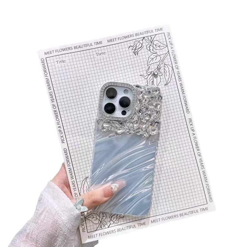 BB غطاء واقي بAcrylic لـ iPhone 12 مع حماية من السقوط وتغطية كاملة مع مقاوم للصدمات مع كريستال راينستون مع نمط مموج باللون وردي بتفاصيل مرصعة من الأكريليك باللون الوردي - Image 5