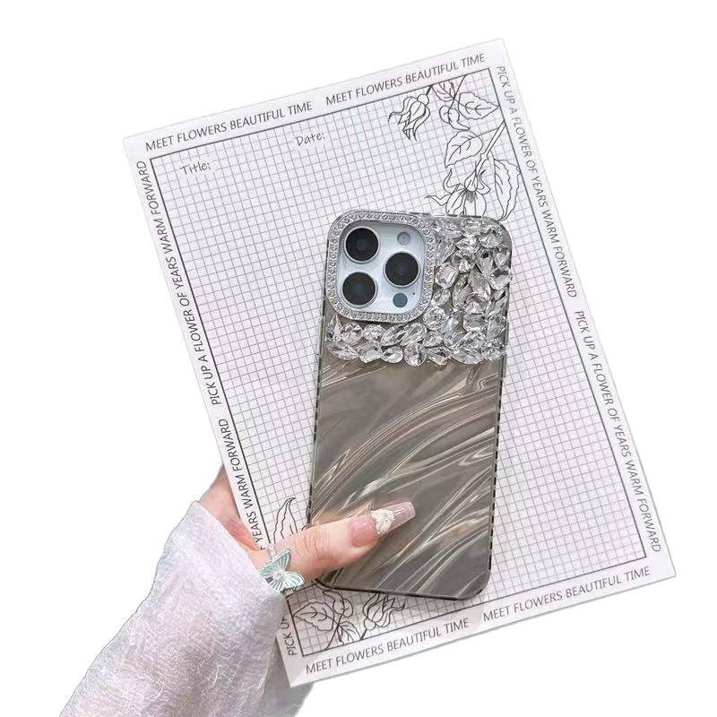 BB غطاء واقي بAcrylic لـ iPhone 12 مع حماية من السقوط وتغطية كاملة مع مقاوم للصدمات مع كريستال راينستون مع نمط مموج باللون وردي بتفاصيل مرصعة من الأكريليك باللون الوردي - Image 4