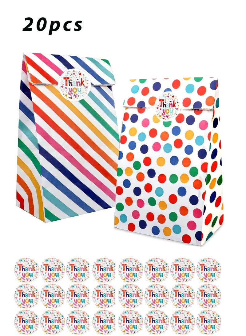 Kraft Chanid Goody Bag Party 20 Piece Party Favors With Rainbow Dots Pattern and Cupcakes, Plan Comes with 24 thank you stickers - Image 1