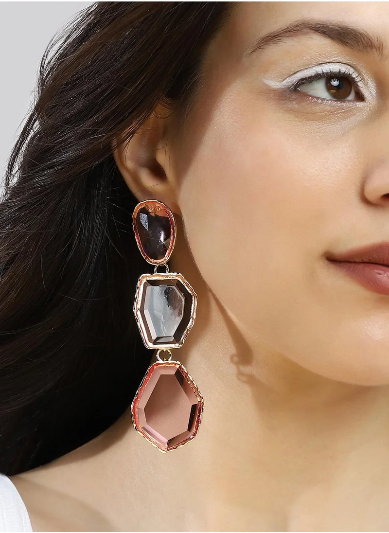 SOHI SOHI Women's The Gilded Lumira Drop Earrings For Casual Wear | Rose Pink Colour | Alloy Material | Push Back Closure | Artificial Stone Earrings | Drop Earrings For Women & Girls
