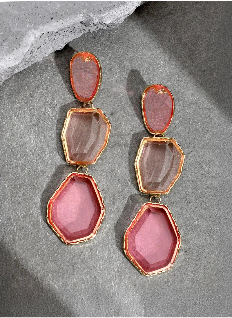 SOHI SOHI Women's The Gilded Lumira Drop Earrings For Casual Wear | Rose Pink Colour | Alloy Material | Push Back Closure | Artificial Stone Earrings | Drop Earrings For Women & Girls