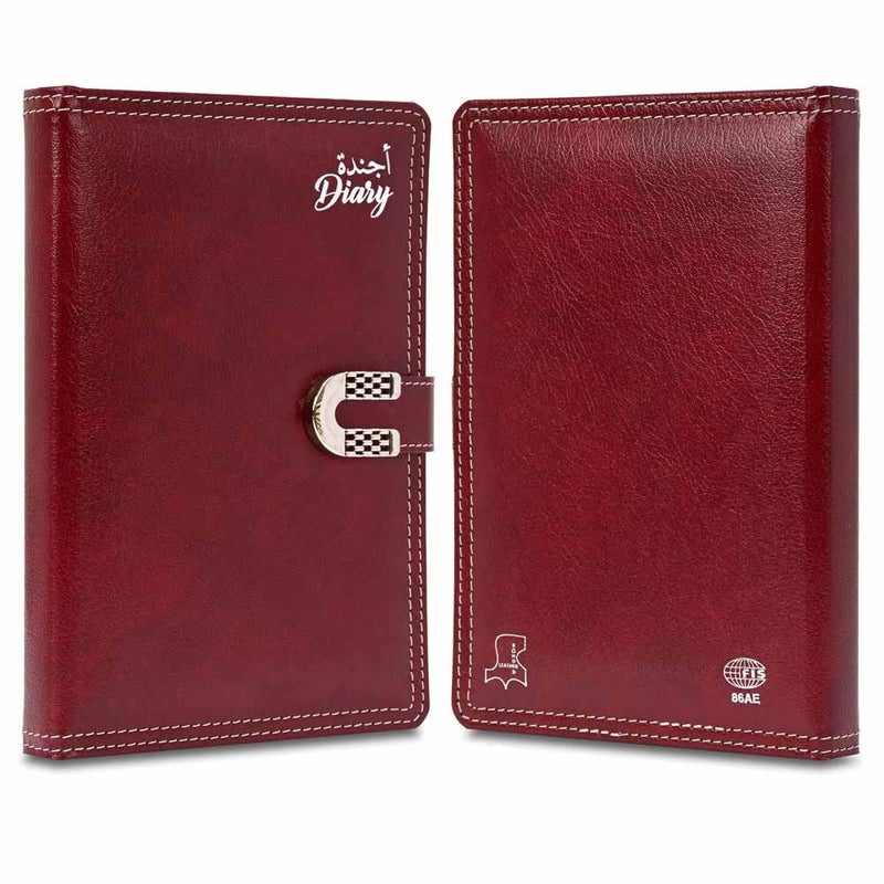 FIS مفكرة FIS 2026 A5، 148x210 مم، غلاف جلد مزود بحشوة من الجانبين، زوايا مدورة مع قفل مغناطيسي، عربي/إنجليزي، ورق إيطالي عاجي 70 جرام، غلاف ماروني، تصميم قفل 6 - FSDI86AE26D06 - Image 2