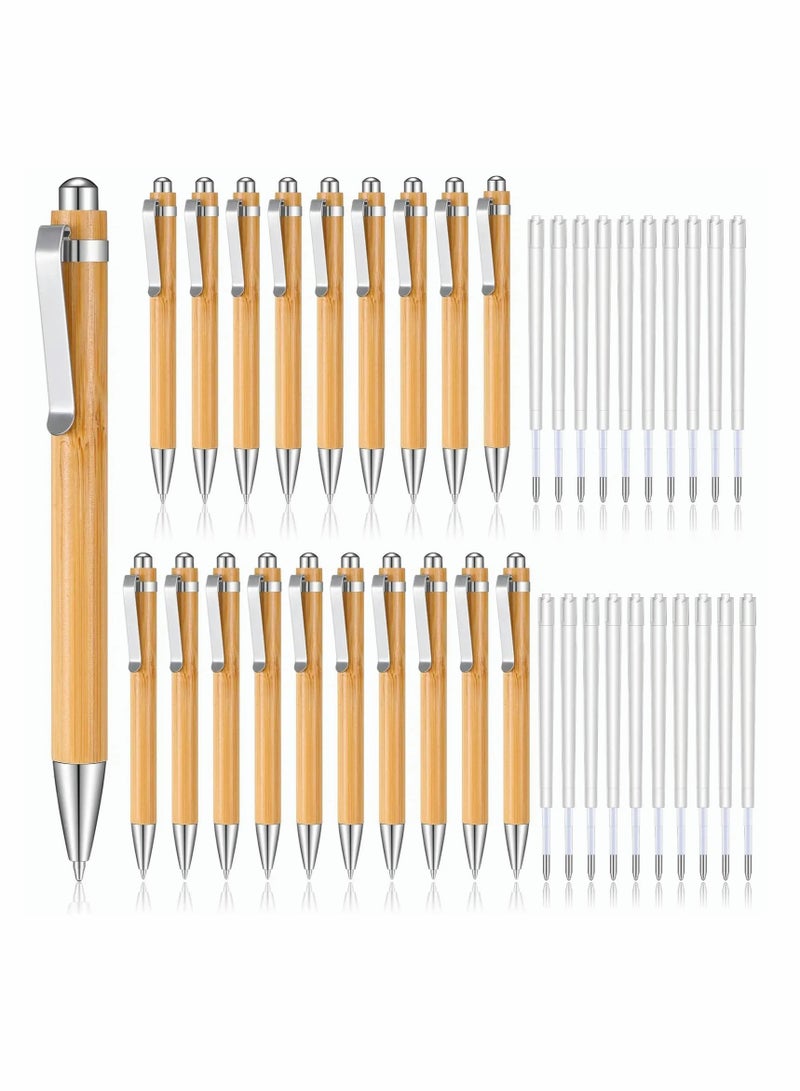 Bamboo Wooden Ballpoint Pen Laser Engraved DIY Pen Natural Wood Bamboo Pen Retractable Wooden Pens, Extra Black Ink Refills Journaling Pen Set for Back to School Supplies (20 Pcs) - Image 1
