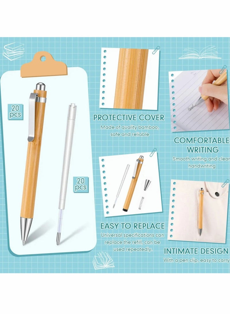 Bamboo Wooden Ballpoint Pen Laser Engraved DIY Pen Natural Wood Bamboo Pen Retractable Wooden Pens, Extra Black Ink Refills Journaling Pen Set for Back to School Supplies (20 Pcs) - Image 3