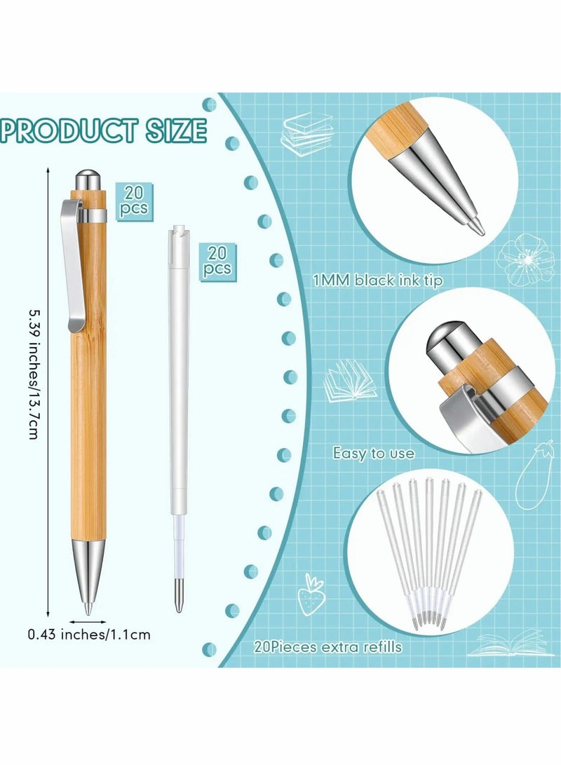 Bamboo Wooden Ballpoint Pen Laser Engraved DIY Pen Natural Wood Bamboo Pen Retractable Wooden Pens, Extra Black Ink Refills Journaling Pen Set for Back to School Supplies (20 Pcs) - Image 2