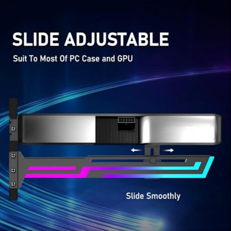 حامل دعم GPU لأجهزة الكمبيوتر المكتبية، سبائك الألومنيوم، أسود، طول وارتفاع قابلان للتعديل مع إضاءة ARGB قابلة للتحكم - Image 2