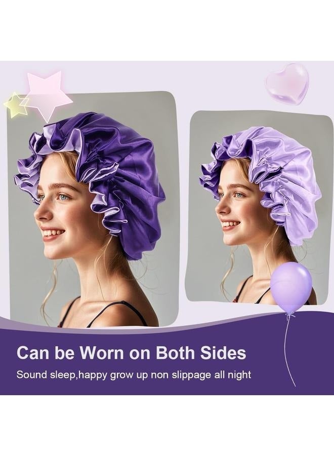 Double Sided Hair Cover Bonnet Multicolor，Satin Bonnet Silk Bonnet Hair Bonnet for Sleeping-Slouchy Beanie Hat Satin Sleep Cap for Women's Natural & Curly Hair - Image 3