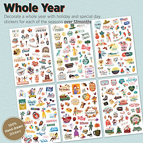 Oriday Happy Holiday Seasonal Planner Sticker Pack - 500+ Cute Stickers for Daily Planners - Monthly Events, Halloween, Calendars, Journal, Female Emprovement, Teachets, +6 Water Bottle Sticker Pack - Image 4
