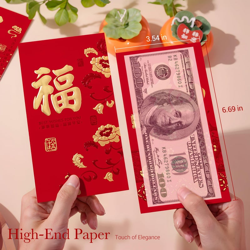 ThxToms 36pcs Red Envelopes Chinese New Year,Red Chinese Envelopes for Money 2026 Horse Lunar New Year,6 Designs, Gold Foil Fu, L - Image 4