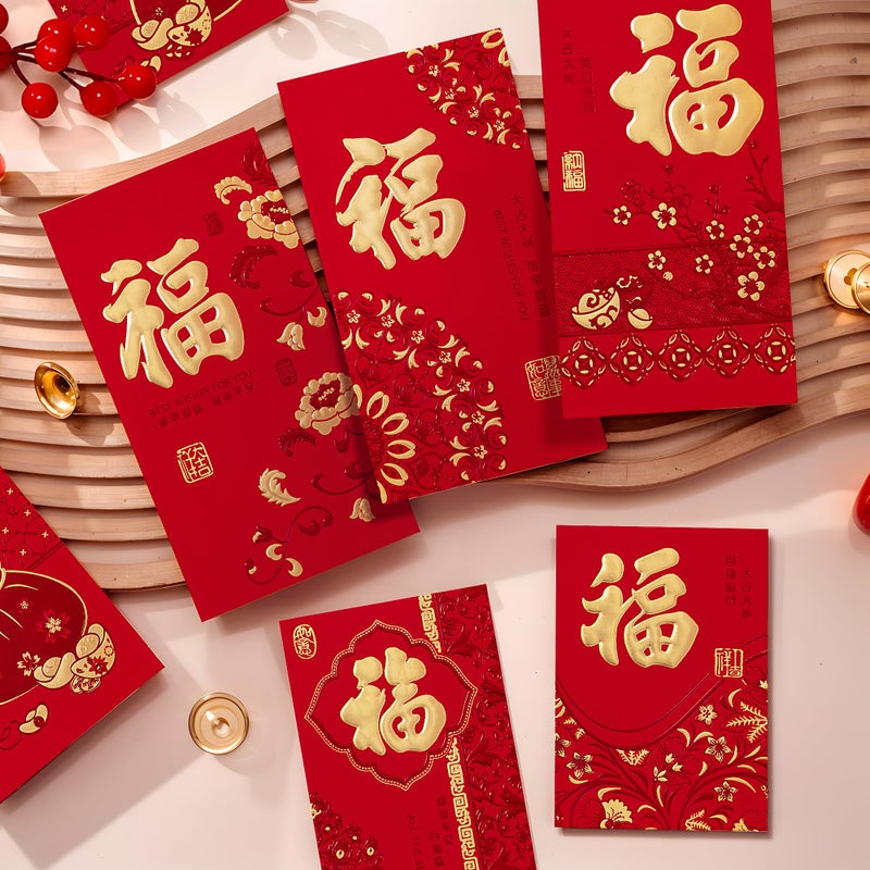 ThxToms 36pcs Red Envelopes Chinese New Year,Red Chinese Envelopes for Money 2026 Horse Lunar New Year,6 Designs, Gold Foil Fu, L - Image 5