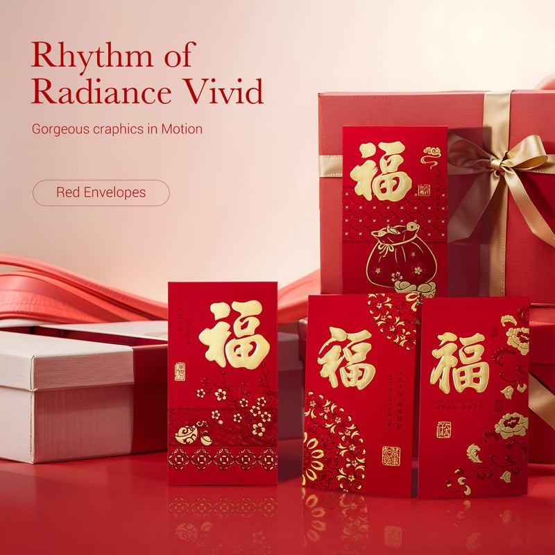 ThxToms 36pcs Red Envelopes Chinese New Year,Red Chinese Envelopes for Money 2026 Horse Lunar New Year,6 Designs, Gold Foil Fu, L - Image 2