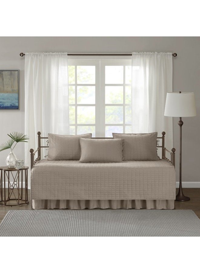 Comfort Spaces Daybed Cover - Luxe Double Sided-Quilting, All Season Cozy Bedding with Bedskirt, Matching Shams, Kienna Taupe 75"x39" 5 Piece - Image 3