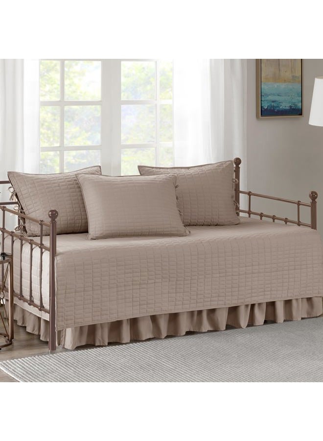 Comfort Spaces Daybed Cover - Luxe Double Sided-Quilting, All Season Cozy Bedding with Bedskirt, Matching Shams, Kienna Taupe 75"x39" 5 Piece - Image 1