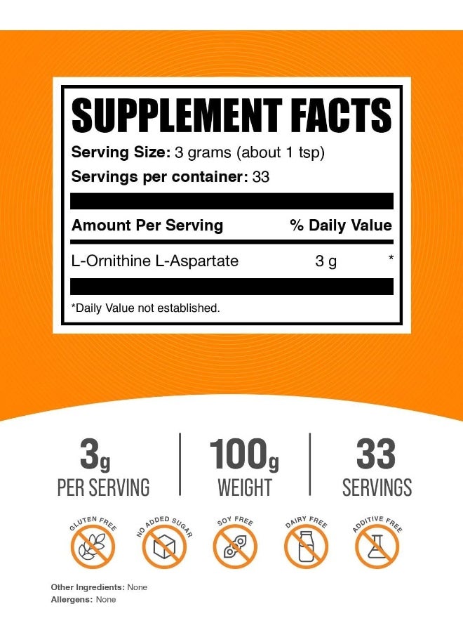 BulkSupplements .Com L-Ornithine L-Aspartate Powder - Amino Acids Supplement For Liver Health - Gluten Free, 3G (3000Mg) Per Serving, 33 Servings (100 Grams - 3.5 Oz)  - Image 2