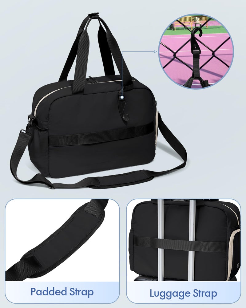 Smasrob Pickleball Tote Bag for Women with Exterior Paddle Pocket and Separate Shoe Compartment, Pickleball Bags with Wet Pocket and Detachable Strap, Black - Image 4