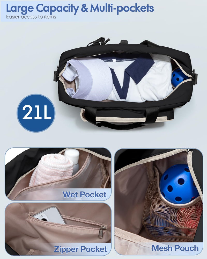 Smasrob Pickleball Tote Bag for Women with Exterior Paddle Pocket and Separate Shoe Compartment, Pickleball Bags with Wet Pocket and Detachable Strap, Black - Image 3