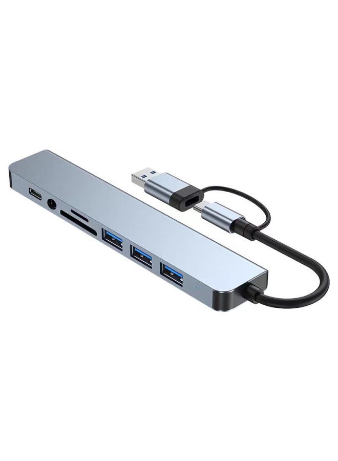 Type8in 7in1 Dual-head HUB Expansion Dock Computer Splitter Hub 8-in -1 USB3.0-Number Of Interfaces:Double Head Seven In One Gray Boxed  - Image 2