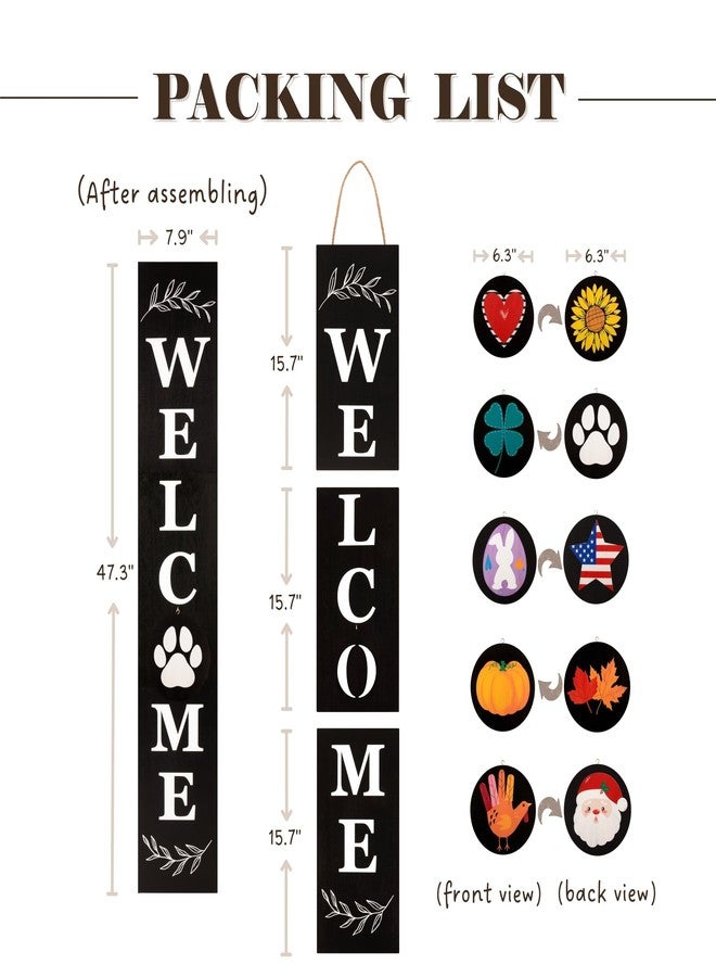 Perfnique Welcome sign for front porch standing, 47 x 7.9 Inch Wooden Leaner Sign with 10 Interchangeable Designed Icons, Seasonal Decor for Spring Easter Fall Christmas(Black) - Image 5